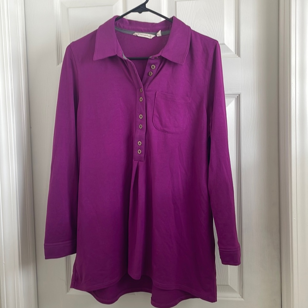 SOFT SURROUNDINGS pretty magenta pink 1/2 button front popover knit blouse